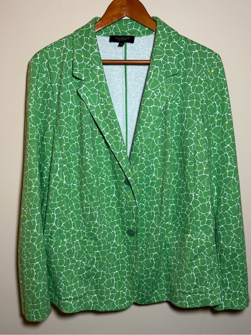 Talbots Petite 3XP Green Floral Blazer Jacket Cotton Stretch Button Front